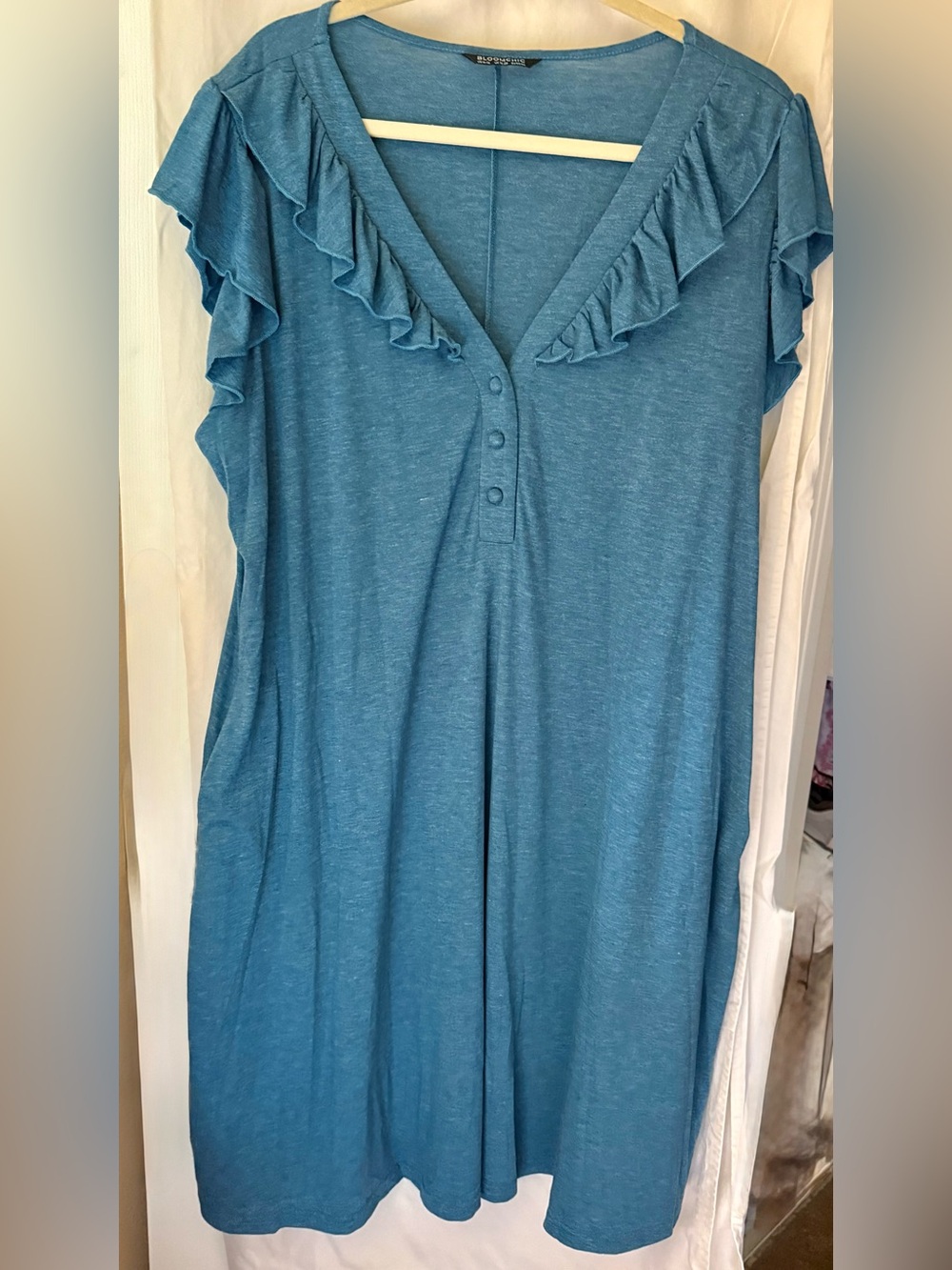 Bloomchic Blue Ruffle V-Neck Swing Dress